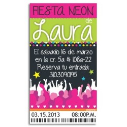 c0174 - Invitaciones de cumpleaños - Fiesta Neón