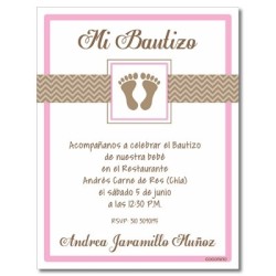 b0006 B Rosado - Invitaciones - Bautizo - Huellas