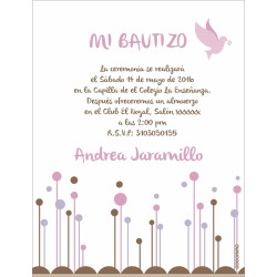 b0007 B Violeta - Invitaciones - Bautizo - Paloma / Flores