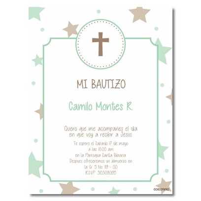 b0024 B Verde - Invitaciones Bautizo
